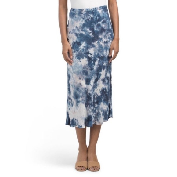 Young Fabulous & Broke Dresses & Skirts - Young Fabulous & Broke Felicity Blue Tie Dye Print Satin Midi Skirt